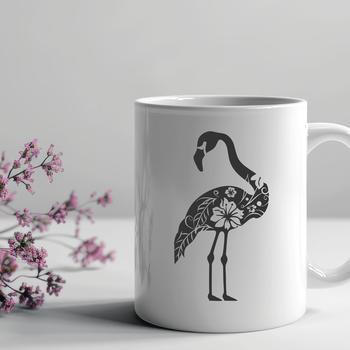 A stylized illustration of a flamingo in full body form with vibrant plumage.