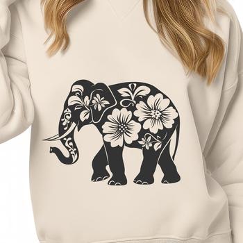 Floral Standing Elephant Vector Drawing