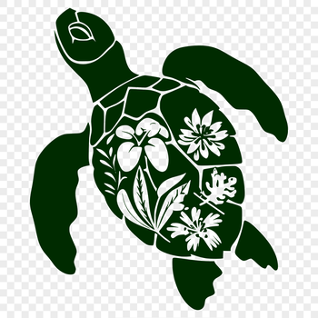 A vector graphic representation of a sea turtle from head to tail, suitable for digital use or cutting machine designs.
