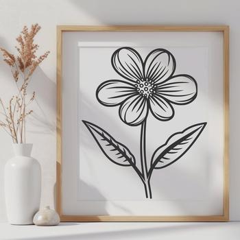 A colorful illustration of a single wild flower in full bloom, featuring delicate petals and stems.