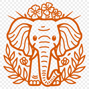 A detailed full-body illustration of an elephant in a classic safari animal pose, suitable for design and crafting projects.