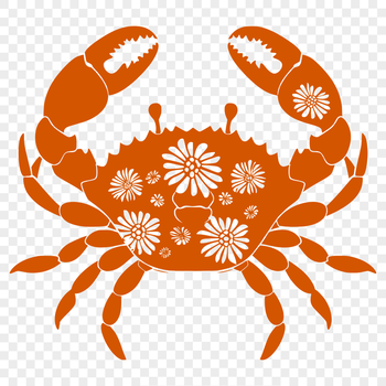 A colorful crab illustrated in full body view.