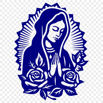 An ornate illustration of the Virgin Mary surrounded by floral motifs in vector format.
