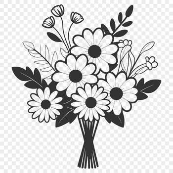 A collection of colorful flowers arranged together in a single stem, suitable for various graphic designs.