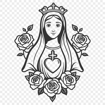 A detailed, high-quality vector illustration of a floral Immaculate Heart design, suitable for various graphic applications.