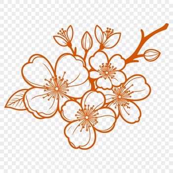 A stylized illustration of a blooming cherry blossom flower in various colors.