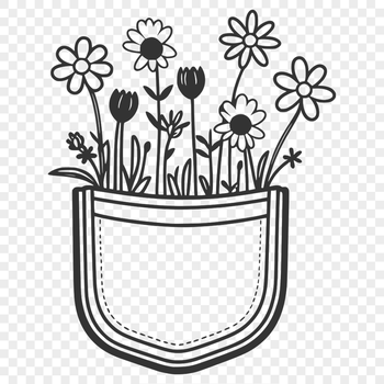 A digital illustration of a decorative flower pocket design, suitable for vector graphics.