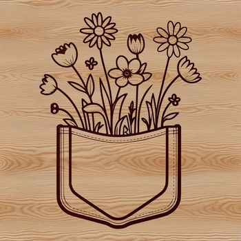 A delicate floral pocket design featuring stylized wild flowers and leaves.
