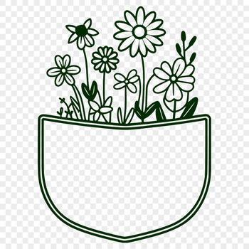 A hand-drawn design featuring a stylized flower pocket with intricate details.