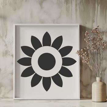 An SVG floral design featuring a stylized sunflower plant with clean lines and minimal details.