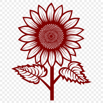 A large, bright yellow sunflower with dark centers and long stems, suitable for vector art and commercial design.