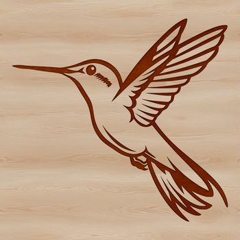 A small, colorful hummingbird in mid-flight, with intricate details and realistic features.