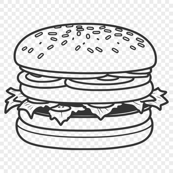 A colorful illustration of a classic hamburger with cheese and condiments.