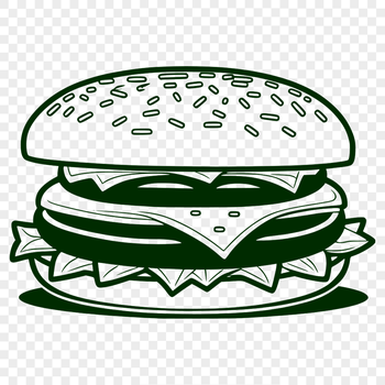 A simple vector illustration of a hamburger with a bun, patty, lettuce, tomato, and cheese.