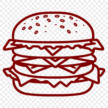Simple vector illustration of a classic cheeseburger with a bun and toppings.