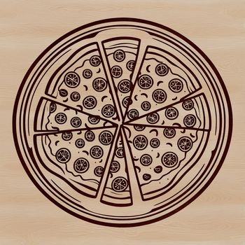 A digital illustration of a classic pizza with various toppings, suitable for graphic design projects.