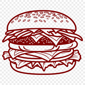 A digital illustration of a classic hamburger with toppings.