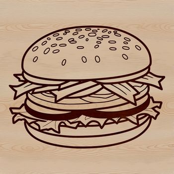 Vector graphic representation of a traditional burger, suitable for digital design and printing.