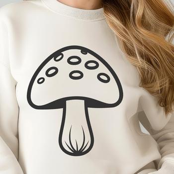 A simple line drawing of a mushroom for use as clip art in various design formats.
