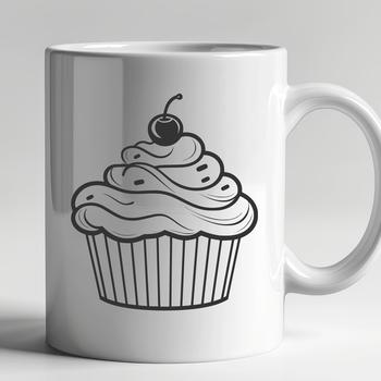 A single cupcake with frosting and decorations, suitable for vector art design.