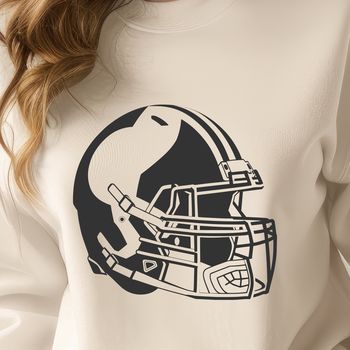 A detailed illustration of a football helmet and pigskin in the style of vector graphics.