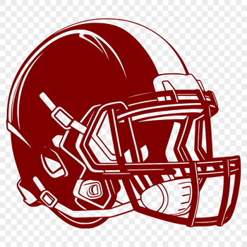 An illustration of a football helmet with a football protruding from the face mask.