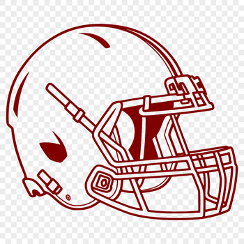 Illustration of a football helmet with laces and a facemask, used in the sport of American football.