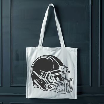 A stylized illustration of a football helmet with padding and straps, symbolizing the sport of American football.