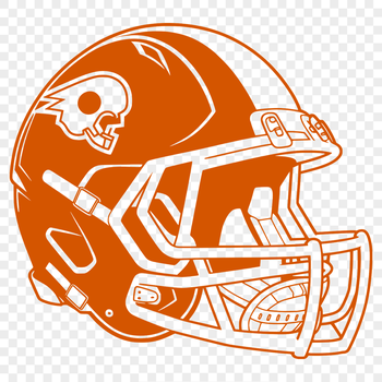 An illustration of a football helmet with laces and face mask, representative of the sport of American football.