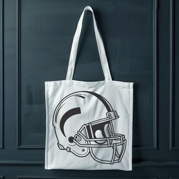 An illustration of a football helmet with an American football in front of it.