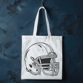 An illustration of a football player's protective gear, featuring an American football helmet.