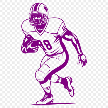 A detailed illustration of a football player's helmet and facemask, with a grid pattern and stitching details.