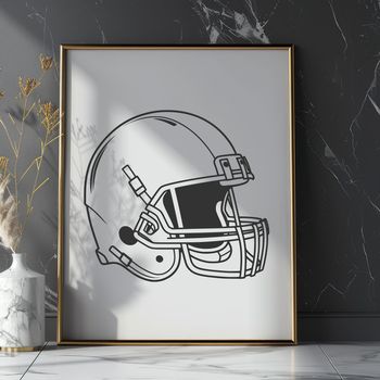 A stylized illustration of an American football with a football helmet, suitable for vector art and commercial use.