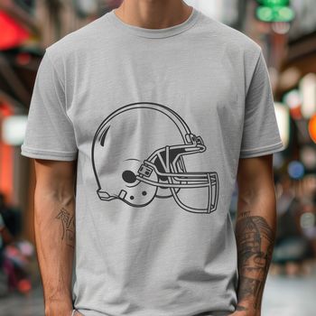 A stylized illustration of an American football player's helmet, featuring a distinctive face mask and iconic shape.