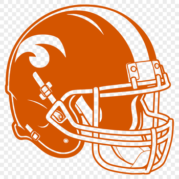 A vector graphic representation of an American football on the field with a stylized football helmet nearby.