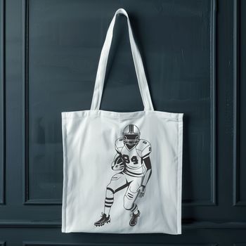 A detailed illustration of an American football player wearing a helmet and holding the ball.