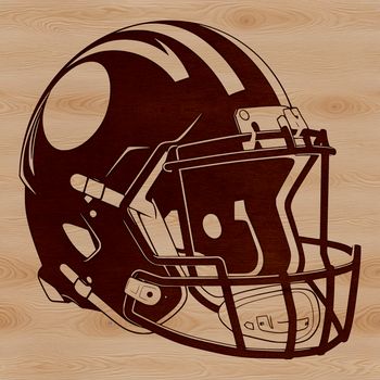 Illustrative representation of a football player's protective gear, specifically the helmet, in vector format.