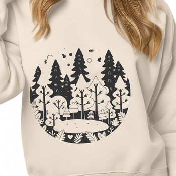 Detailed vector illustration of a forest scene featuring multiple trees and natural elements.
