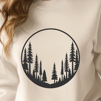 A detailed illustration of a forest landscape featuring multiple trees with lush foliage.