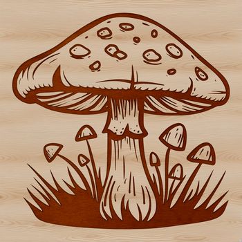 A detailed illustration of a mushroom with various growth patterns and textures, suitable for vector art projects.