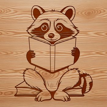 An illustrated raccoon reading a book, depicted in vector format.