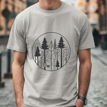 Illustration of a forest landscape with trees in various shapes and sizes, suitable for graphic design projects.