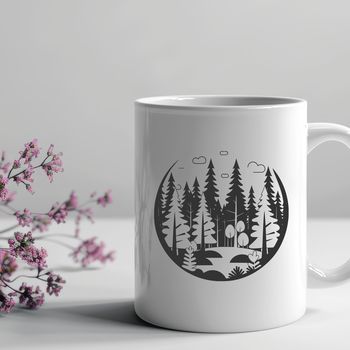 A vector illustration of a dense forest with multiple trees and foliage, suitable for use in graphic design projects.