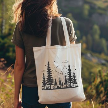 Illustrated forest landscape featuring various trees in a serene natural setting.