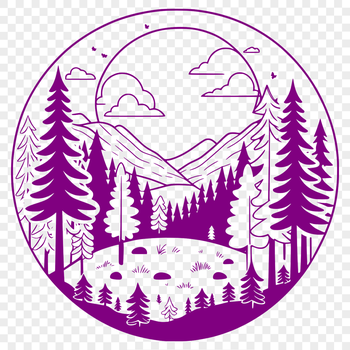 A stylized illustration of a forest with various trees and foliage, designed as scalable vector graphics for digital use.