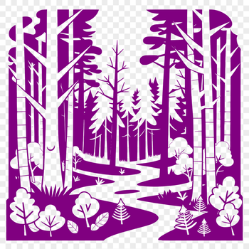 A detailed illustration of a forest with various trees and foliage, created as a vector graphic.