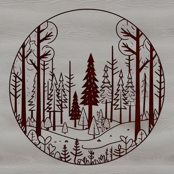 An SVG graphic representation of a lush woodland environment featuring various types of trees and vegetation.