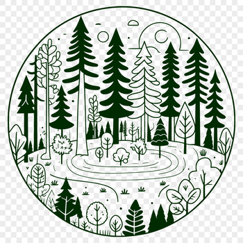 A detailed illustration of a dense forest with trees in various shapes and sizes, suitable for vector graphic design.