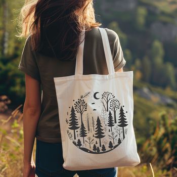 A stylized illustration of a dense forest with tall trees and foliage.