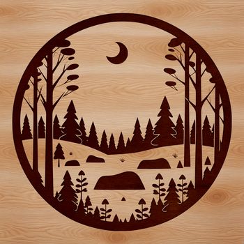 An SVG graphic featuring a serene forest landscape with leafy trees and natural surroundings.